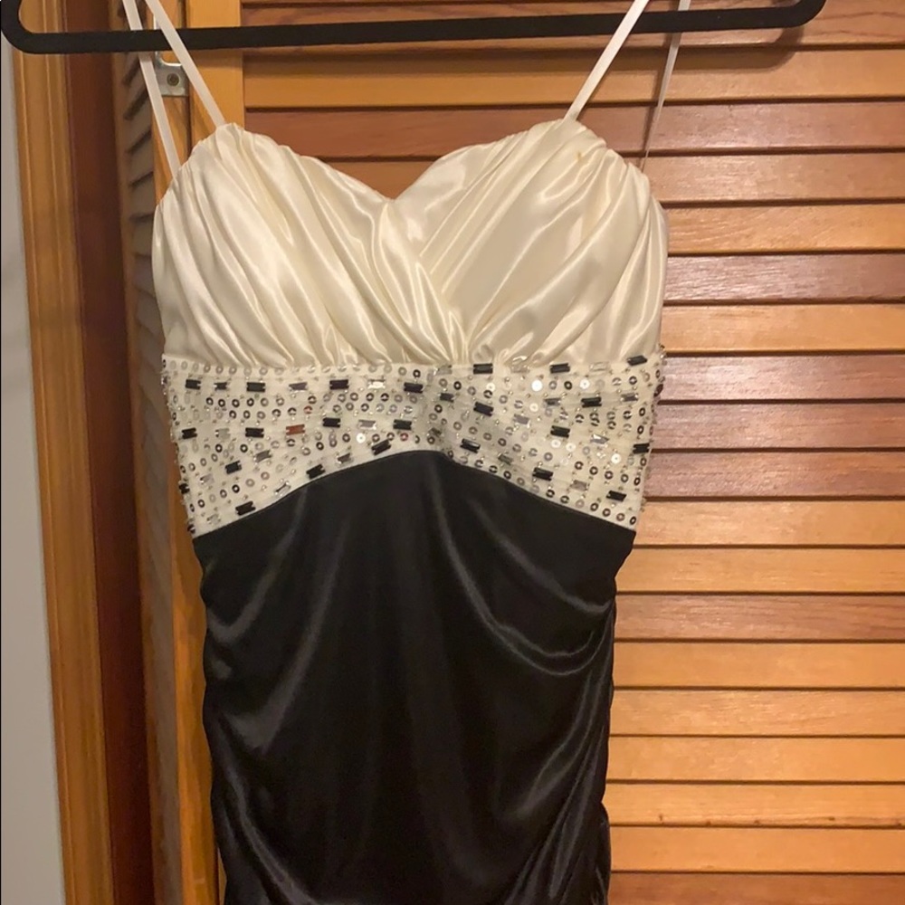 Black and white sequin party dress